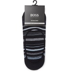 Hugo Boss - Striped Stretch Cotton-Blend No-Show Socks - Black