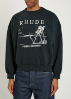 Rhude I Need A Getaway Printed Cotton Sweatshirt Black And White