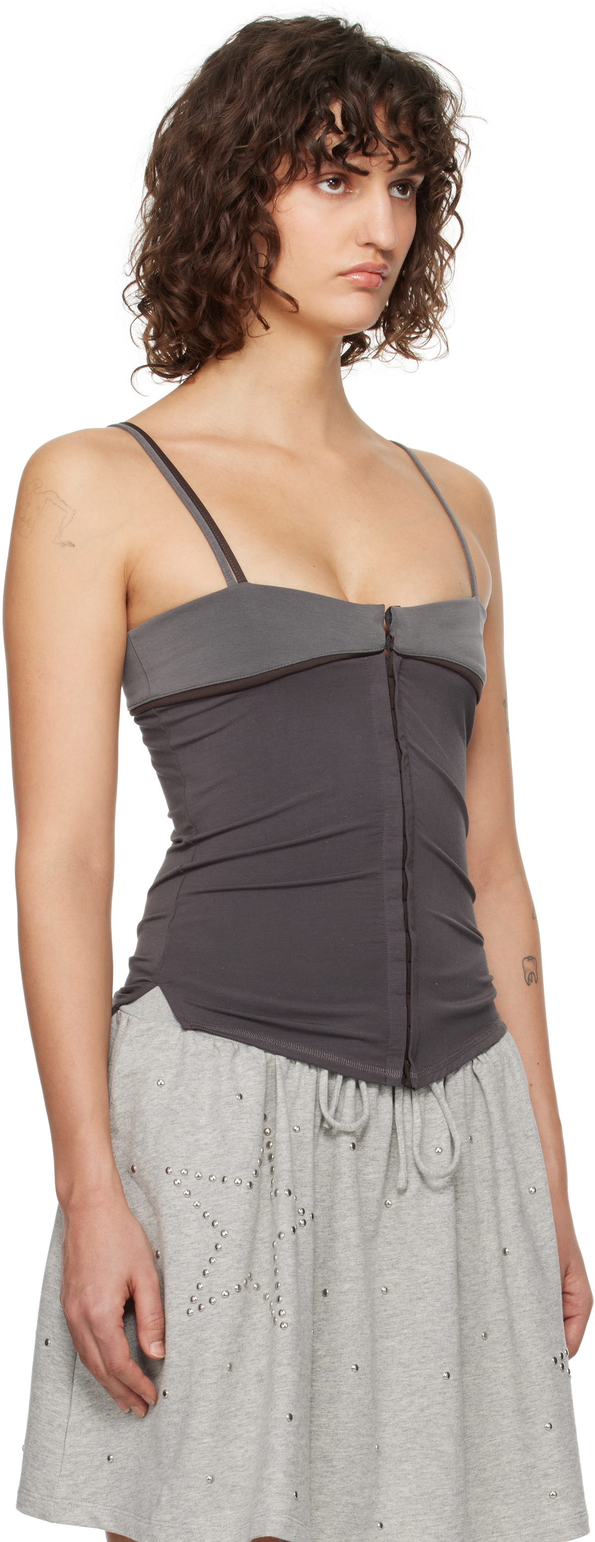 OPEN YY Gray Contrast Trim Tank Top