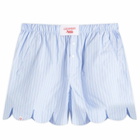 Charles Jeffrey Loverboy Women's Scalloped Boxer Shorts in Blue Stripe Shirting