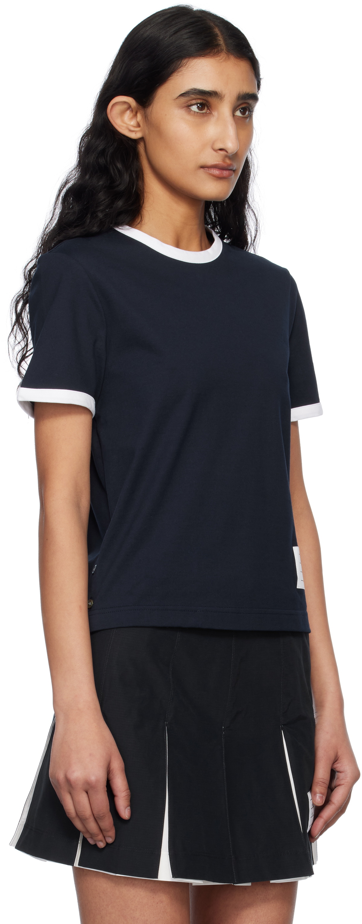 Thom Browne Navy RWB-Stripe Logo-Patch T-shirt