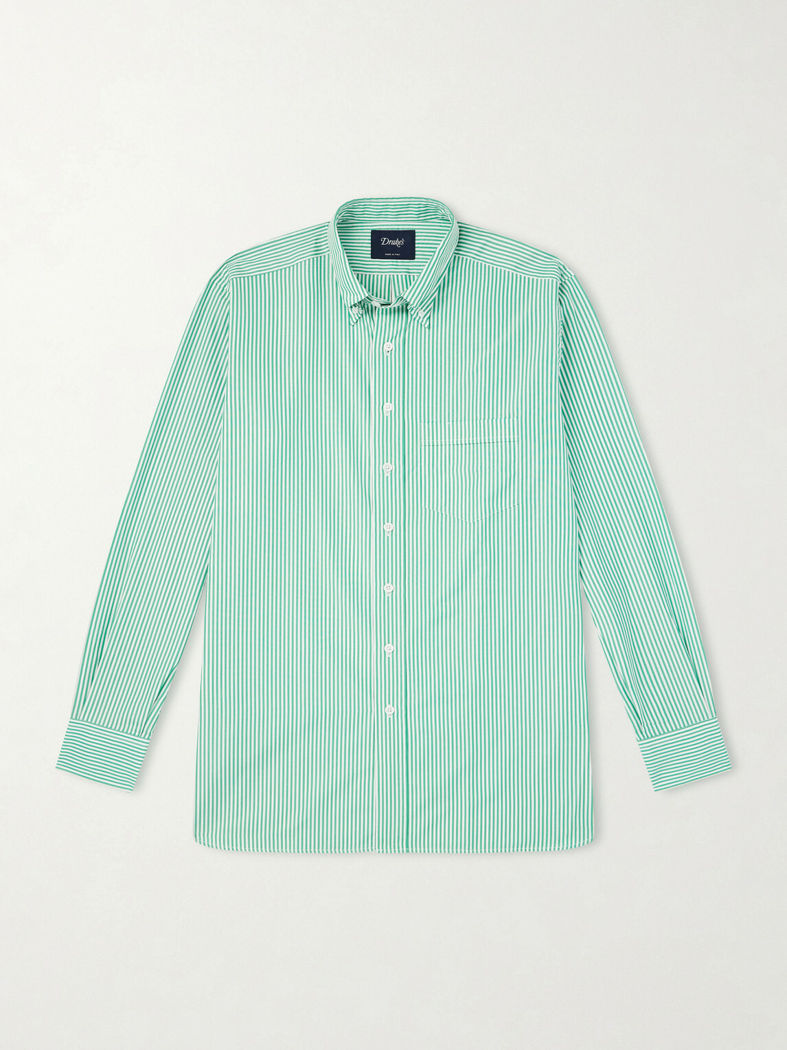 Drake's - Button-Down Collar Striped Cotton-Poplin Shirt - Green