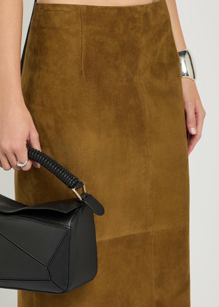 Nour Hammour Selly Suede Midi Skirt Dark Brown