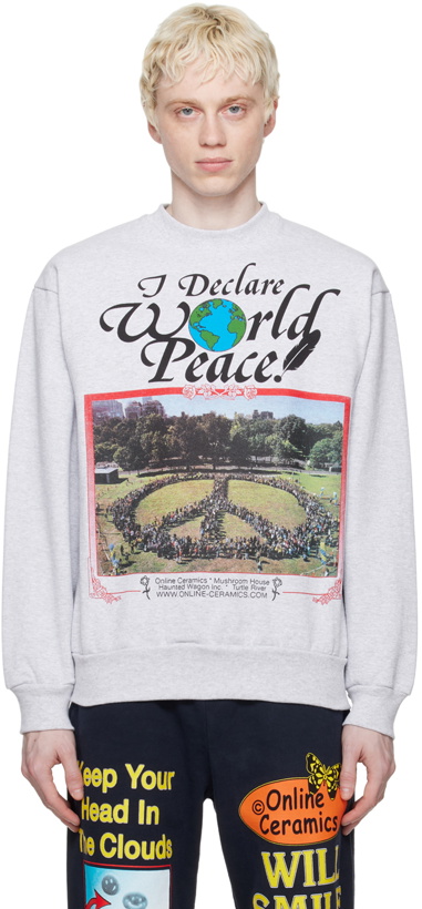 Photo: Online Ceramics Gray 'I Declare World Peace' Sweatshirt