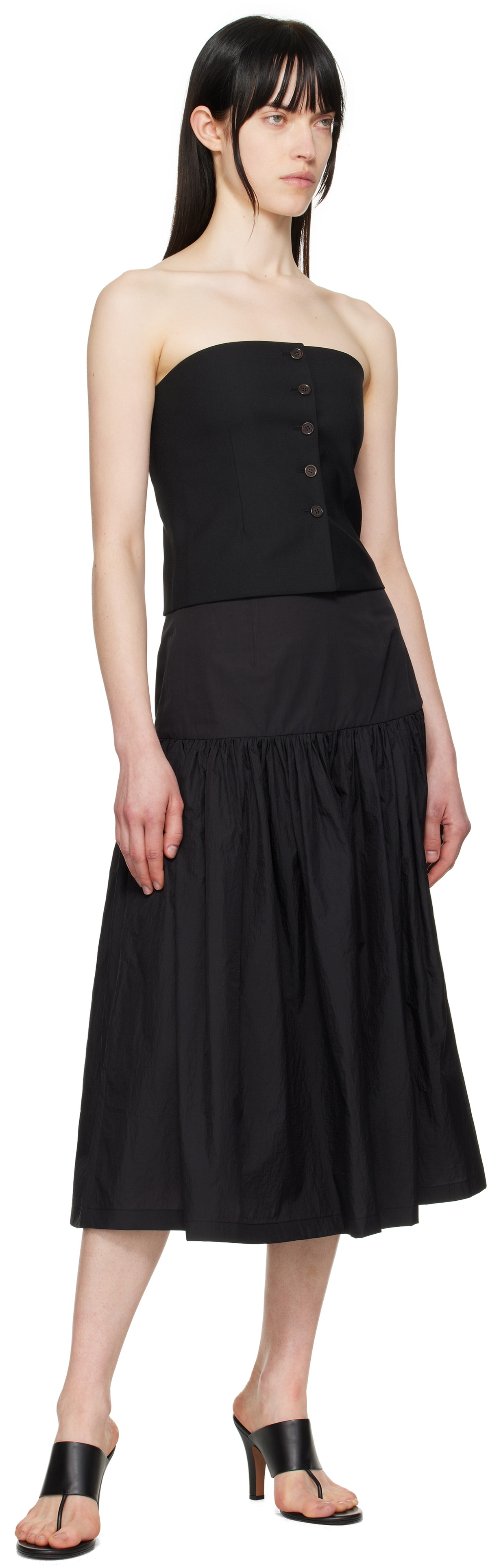 AMOMENTO Black Button Up Bustier Top