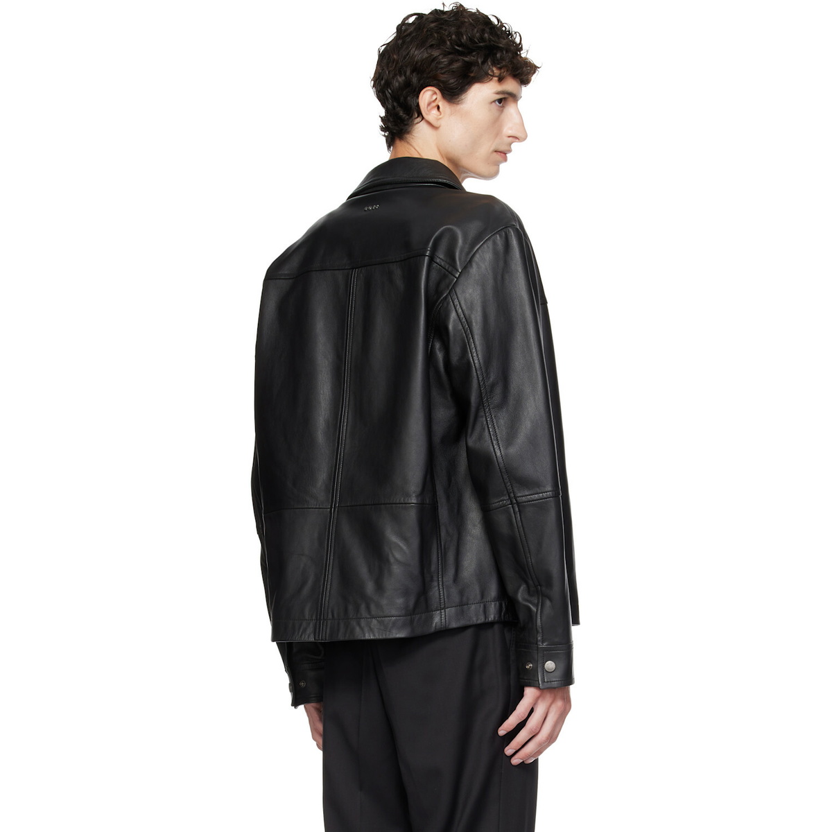 BOSS Black Regular-Fit Metal Logo Buttons Leather Jacket