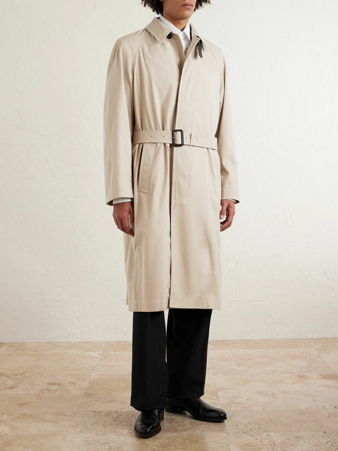 TOM FORD - Belted Leather-Trimmed Cotton and Silk-Blend Gabardine Trench Coat - Neutrals