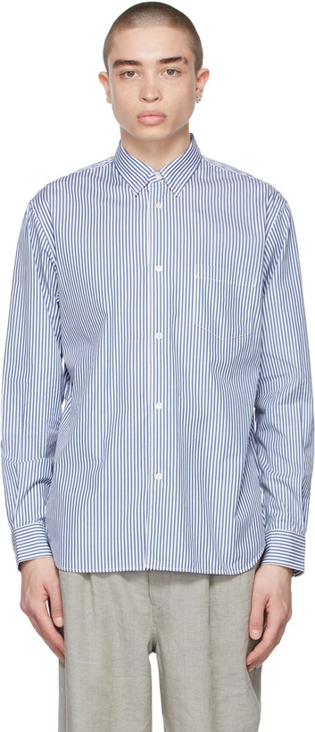 Photo: Comme des Garçons Homme Blue Stripe Gradient Logo Shirt