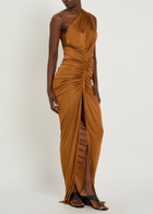 Rick Owens Lilies Avra Gathered One-shoulder Jersey Gown Tan