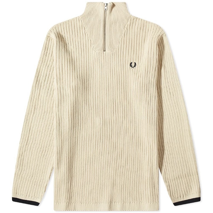 Photo: Fred Perry Authentic Men's Textured Funnel Neck Jumper in Oatmeal