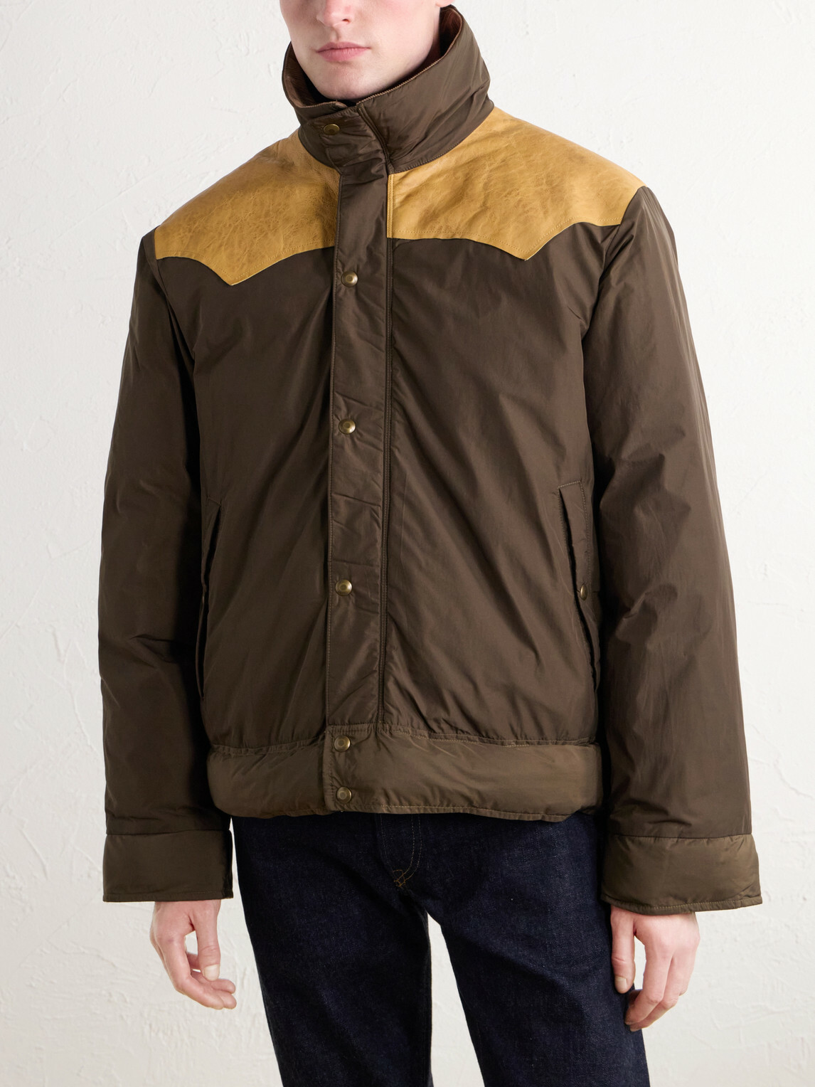 RRL - Padded Leather-Trimmed Shell Jacket - Brown