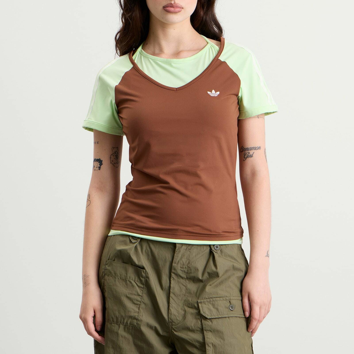 Adidas Women's Vintage T-Shirt in Preloved Brown/Semi Green Spark