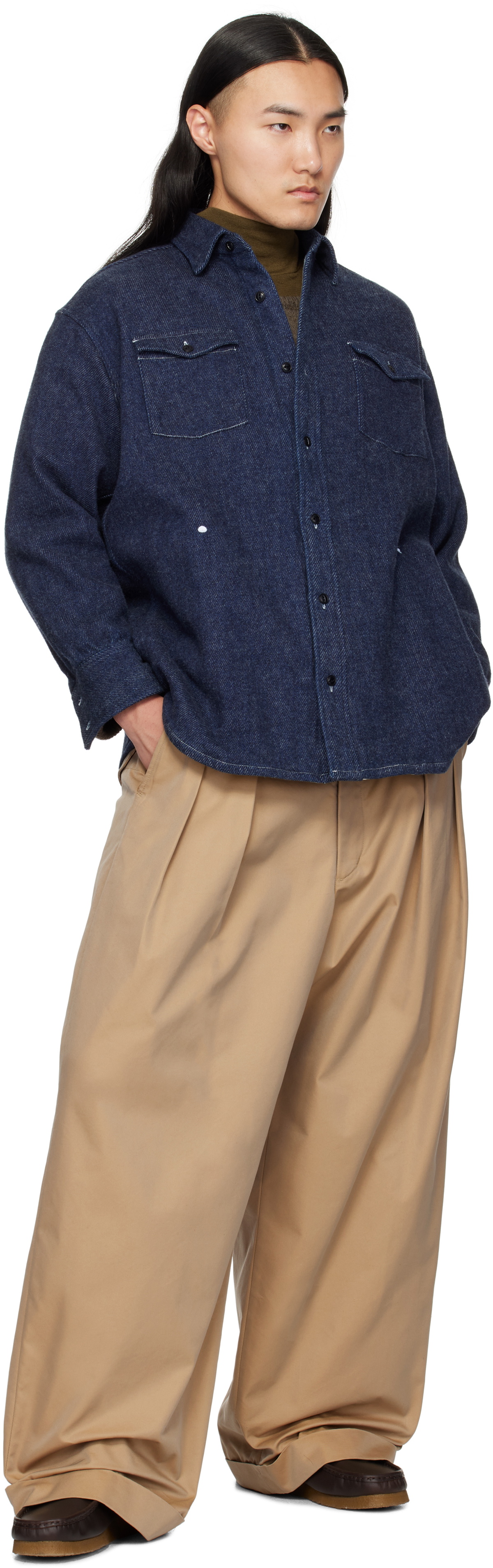 nanamica Navy Brushed Shirt Denim Jacket