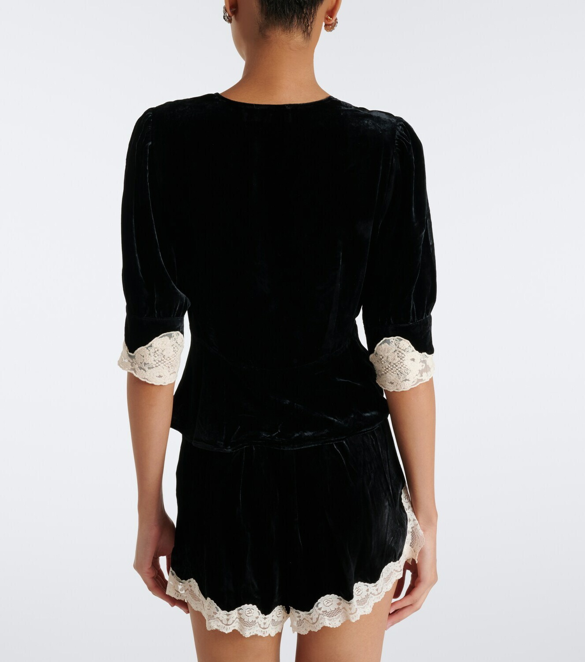 Rixo Amanda lace-trimmed velvet top