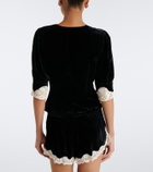 Rixo Amanda lace-trimmed velvet top