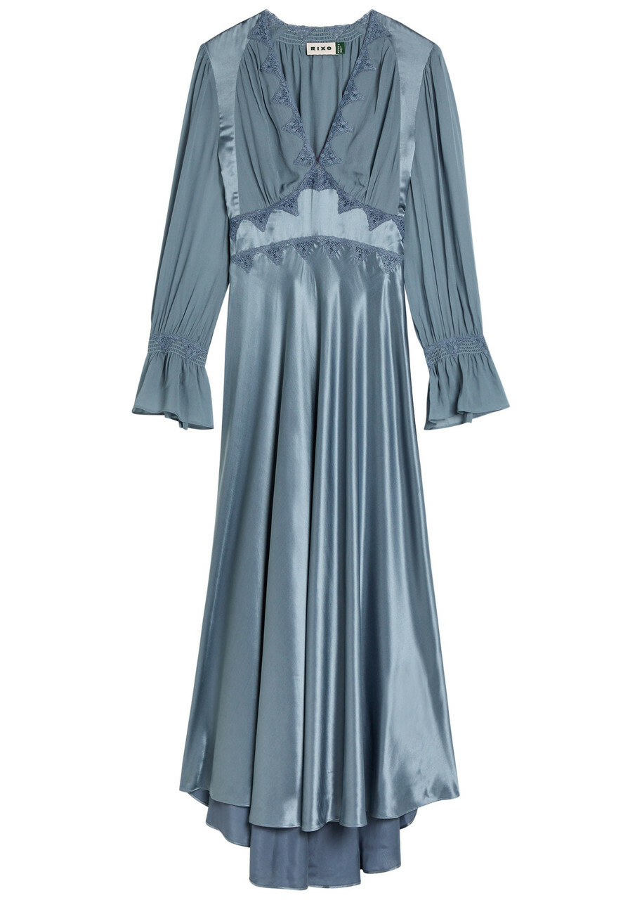 Rixo Arlena Silk-chiffon and Satin Midi Dress Blue Rixo