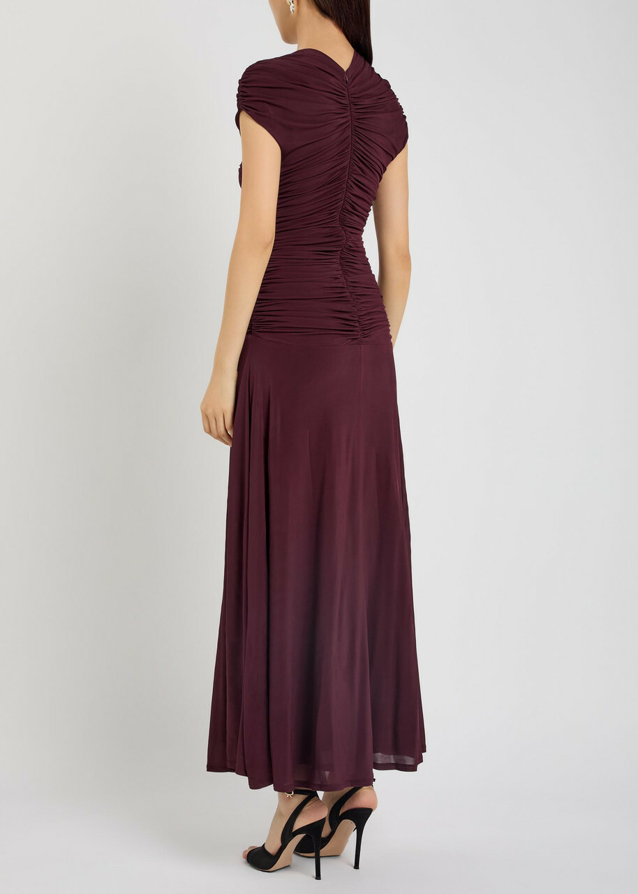 Tove Avita Ruched Stretch-jersey Midi Dress Dark Red