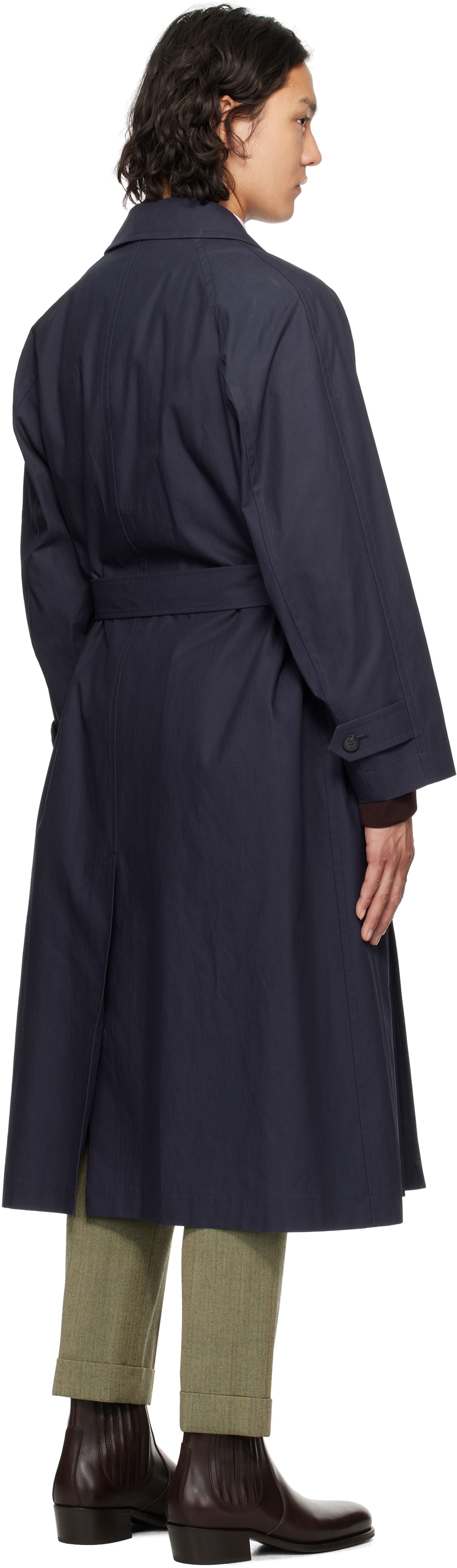 YLÈVE Navy Highdensity Cotton Broad Liner Trench Coat