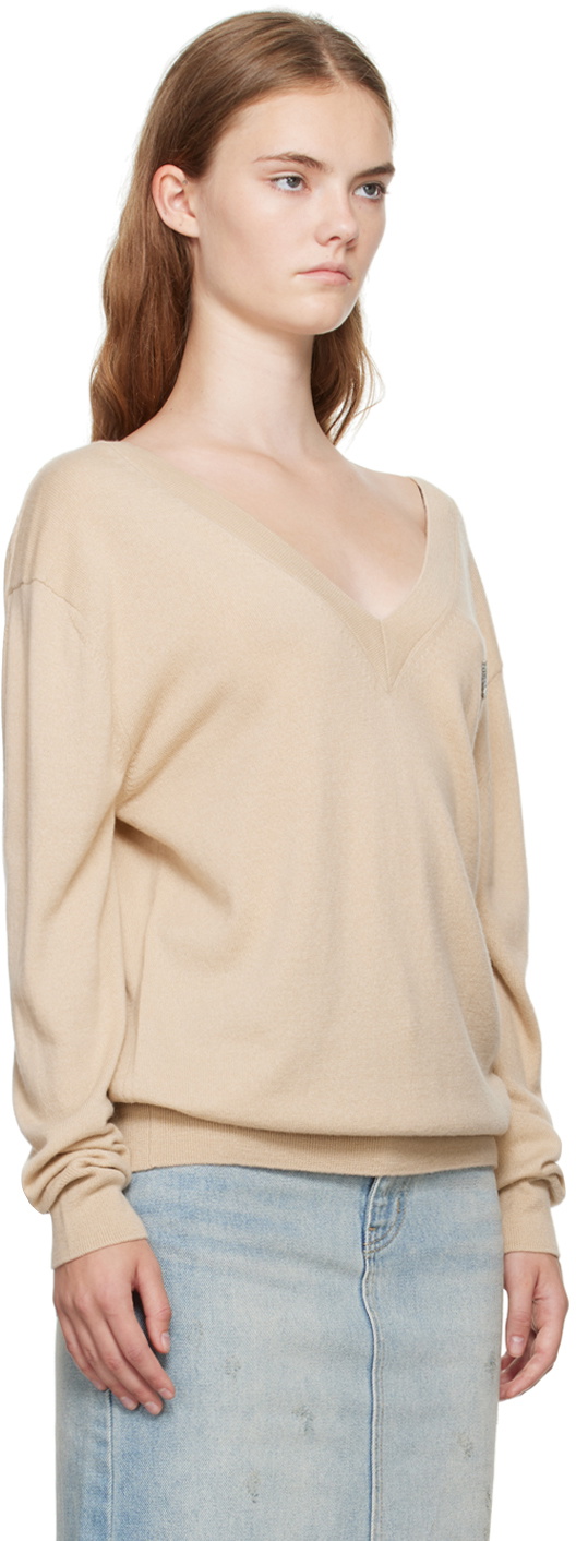 We11done Beige Deep V-Neck Sweater