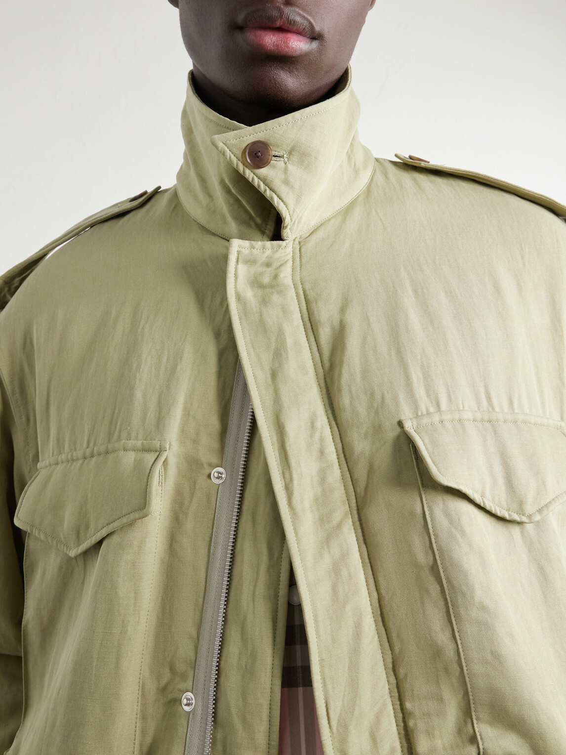 Auralee - Padded Silk and Linen Parka - Green