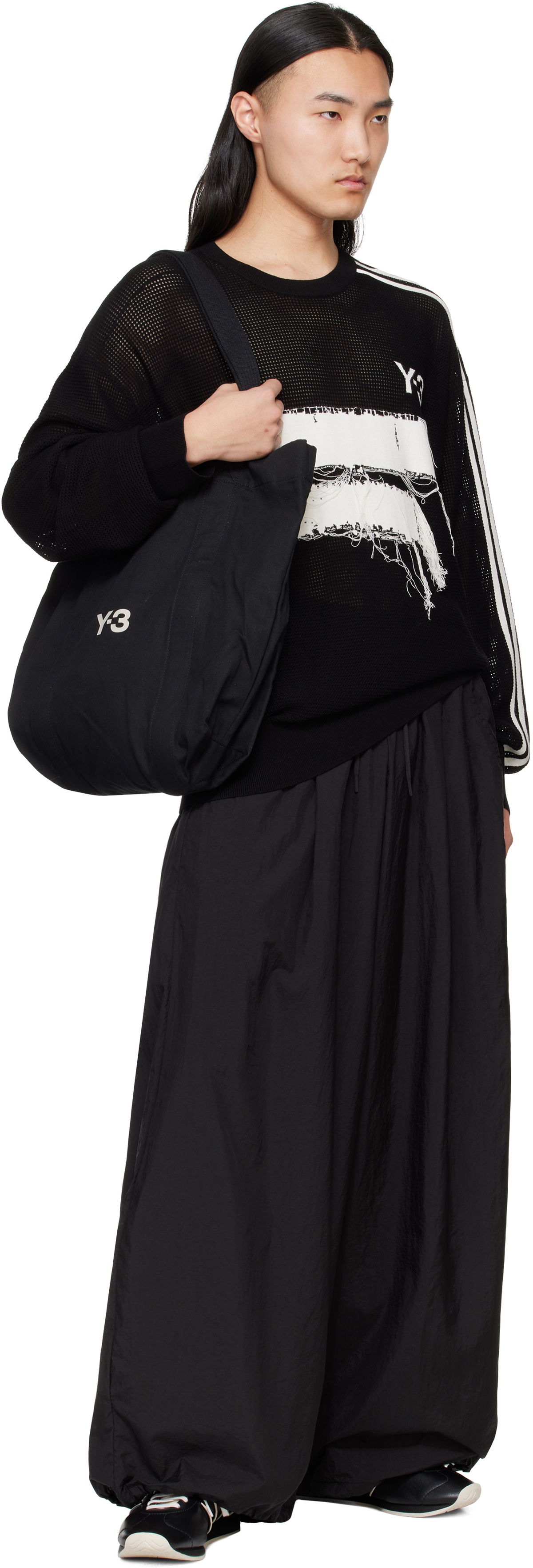 Y-3 Black Graphic Knit Crew Sweater
