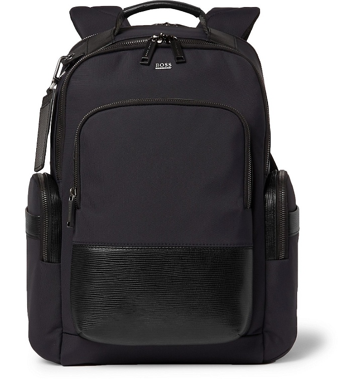 Photo: HUGO BOSS - Textured Leather-Trimmed Shell Backpack - Blue
