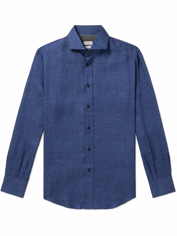 Photo: Brunello Cucinelli - Cutaway-Collar Linen Shirt - Blue