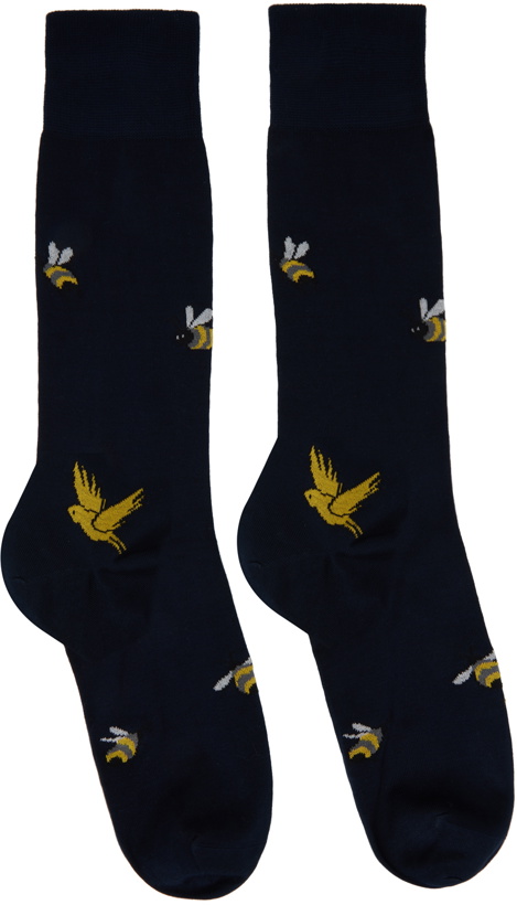 Photo: Thom Browne Navy Birds And Bees Socks