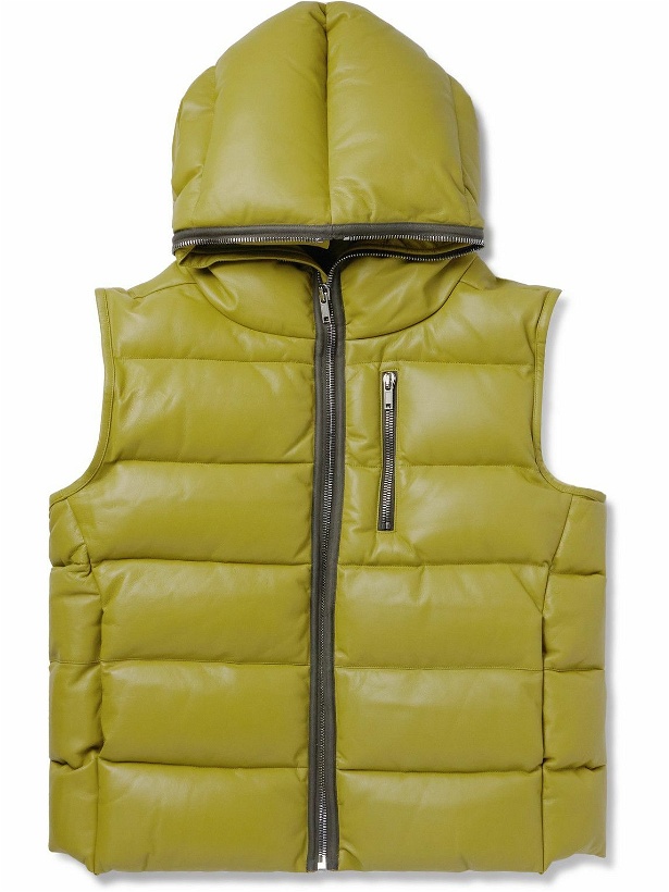 Photo: Rick Owens - Quilted Leather Hooded Down Gilet - Green