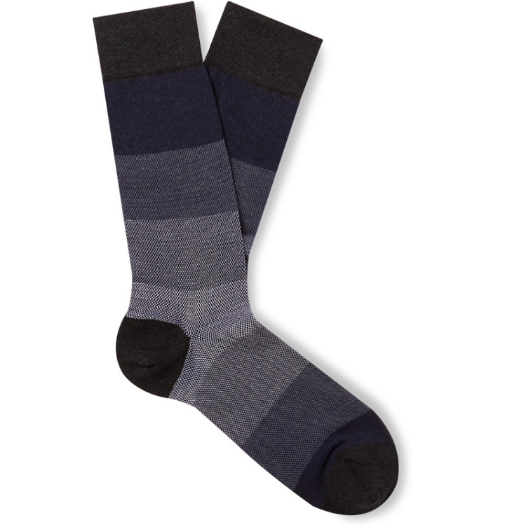 Photo: Marcoliani - Striped Textured Pima Cotton-Blend Socks - Gray