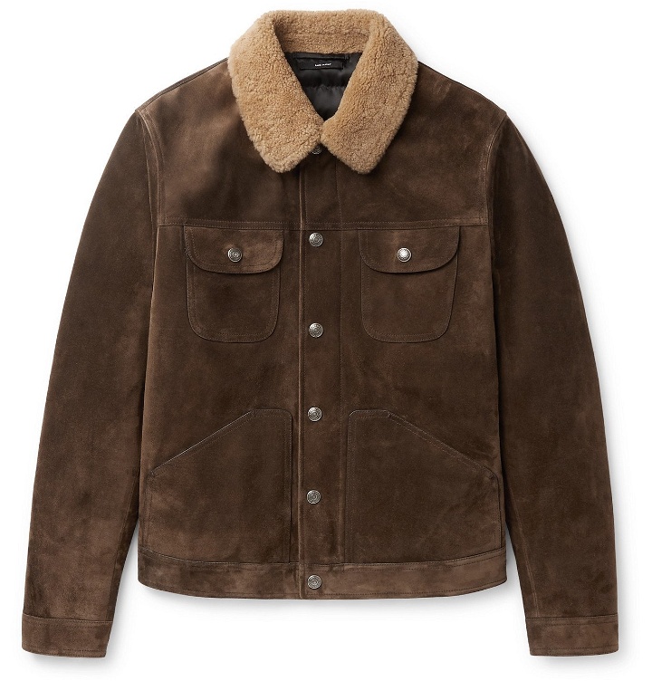 Photo: TOM FORD - Slim-Fit Shearling-Trimmed Suede Trucker Jacket - Brown