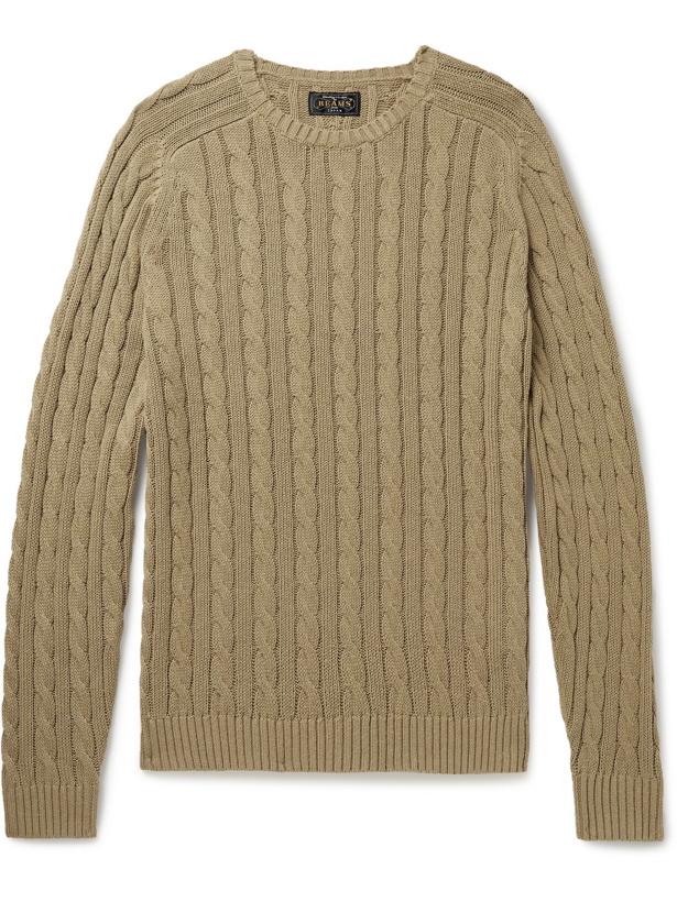 Photo: BEAMS PLUS - Cable-Knit Cotton and Hemp-Blend Sweater - Brown - S