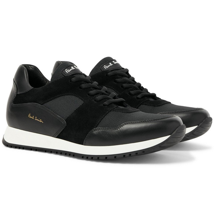 Photo: Paul Smith - Pioneer Leather, Suede and Mesh Sneakers - Black