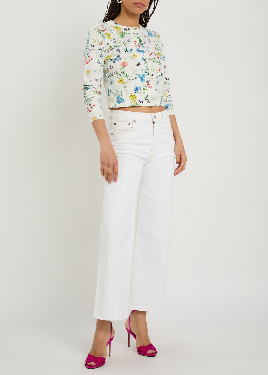 Alice + Olivia Carson Floral Print Stretch-cotton Cardigan Multicoloured