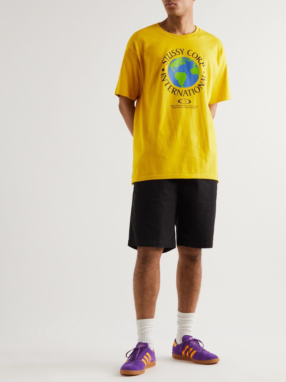Stussy - Utopia Logo-Print Cotton-Jersey T-Shirt - Yellow Stussy