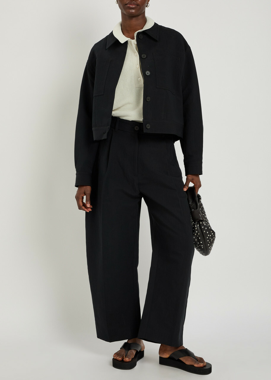 Studio Nicholson Barrel-leg Cotton and Linen-blend Trousers Black