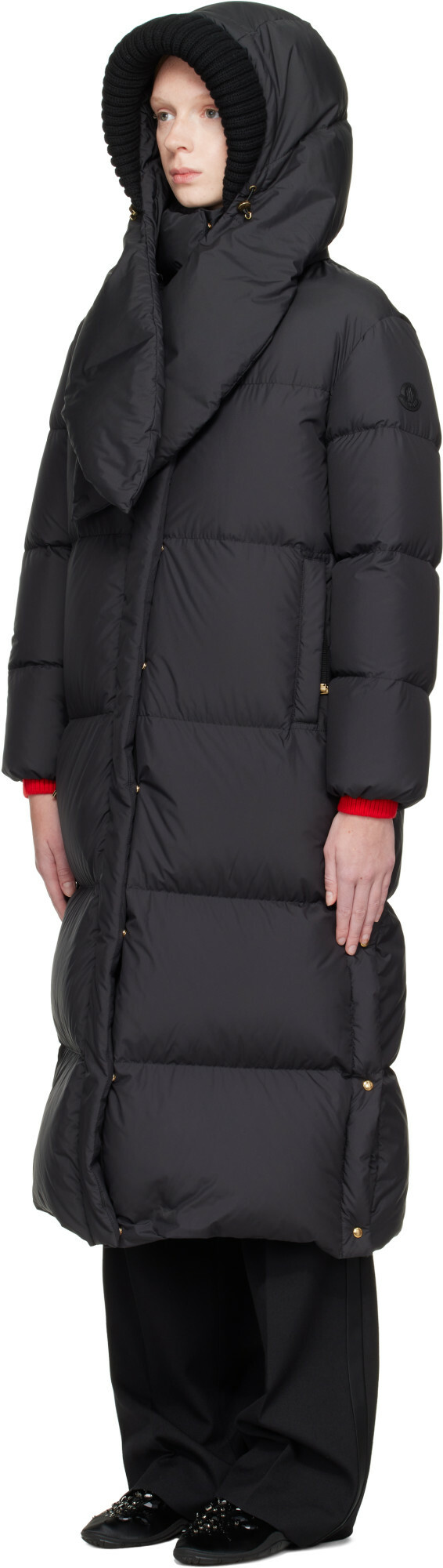 Moncler Black Ornement Hooded Long Down Jacket