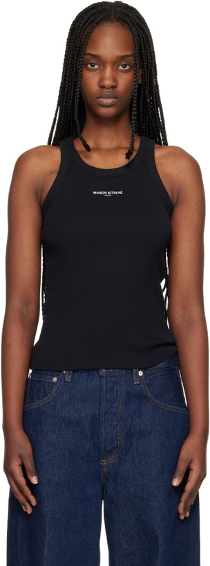 Photo: Maison Kitsuné Black 'Maison Kitsuné Paris' Ribbed Tank Top