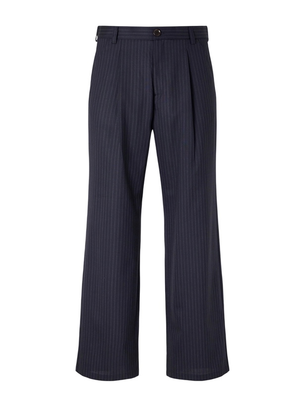 Photo: Oliver Spencer - Orsman Wide-Leg Pinstriped Wool Pants - Blue