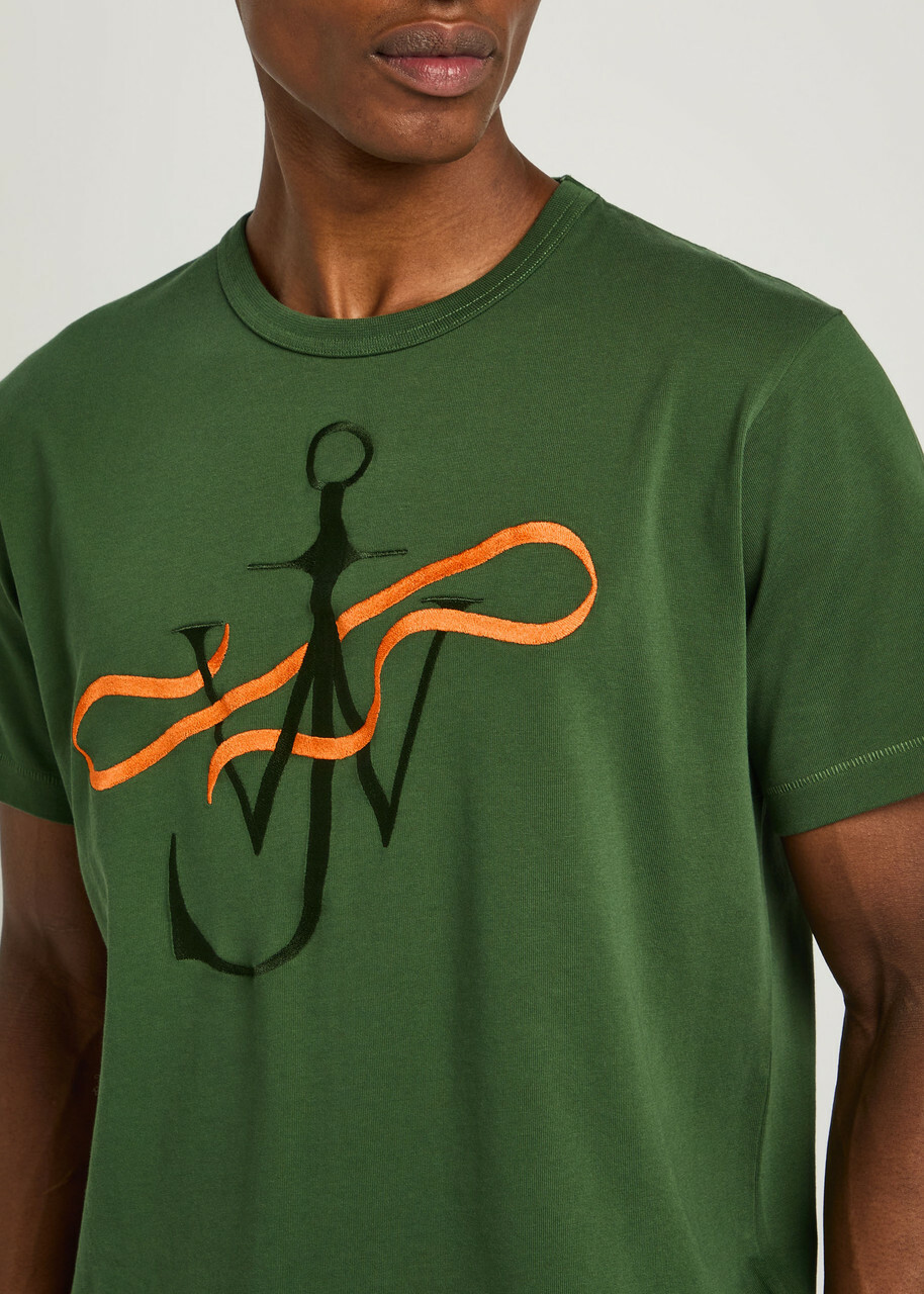 JW Anderson Ribbon Anchor Embroidered Cotton T-shirt Green