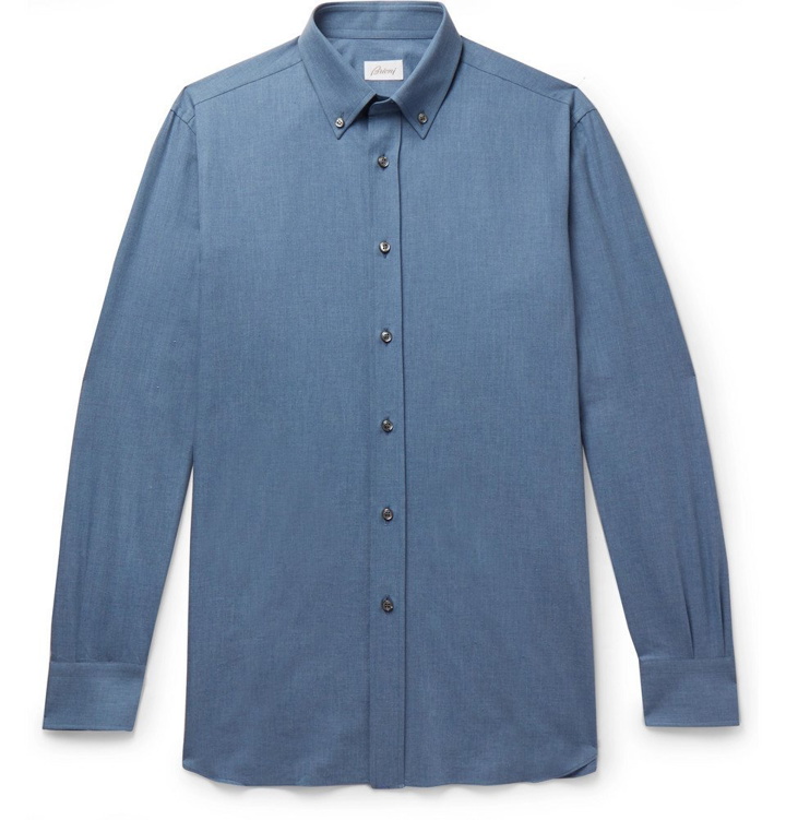 Photo: Brioni - Button-Down Collar Cotton-Chambray Shirt - Men - Blue