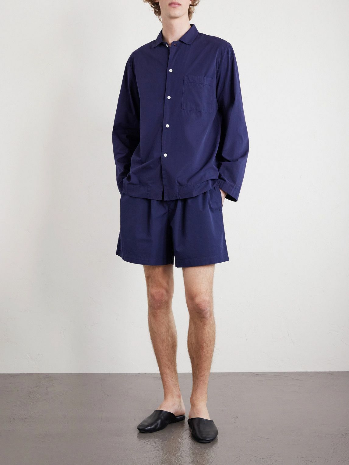 TEKLA - Straight-Leg Organic Cotton-Poplin Shorts - Blue