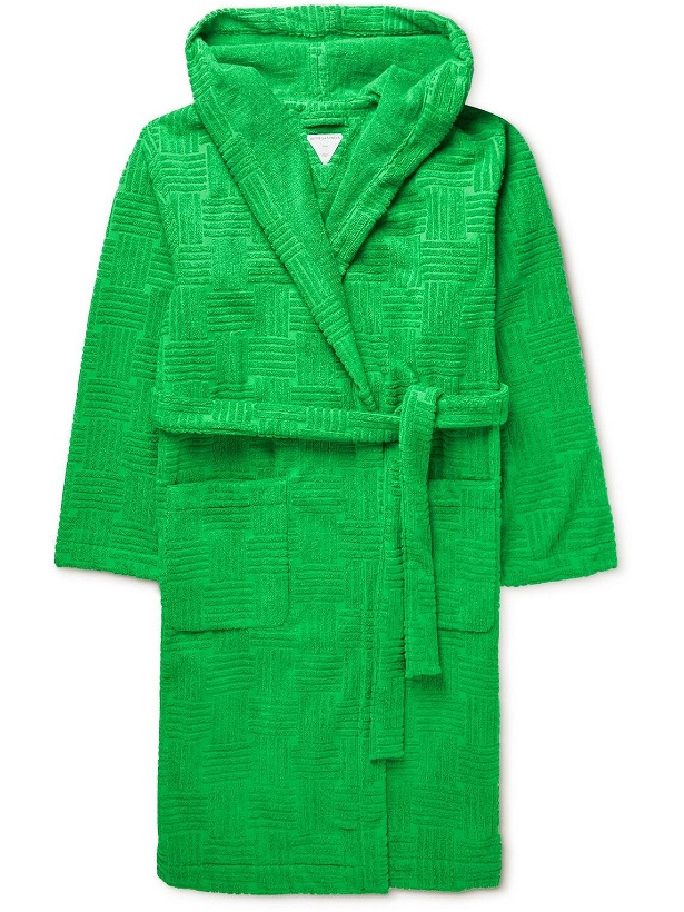 Photo: Bottega Veneta - Cotton-Terry Jacquard Hooded Robe - Green