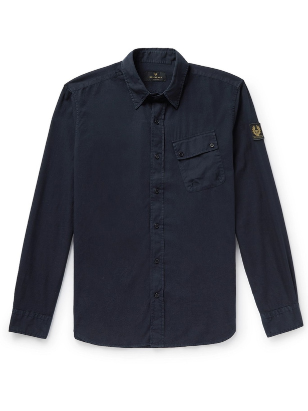 Photo: Belstaff - Pitch Logo-Appliquéd Garment-Dyed Cotton-Twill Shirt - Blue