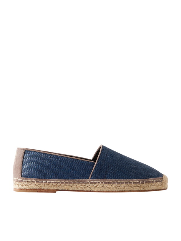 Photo: Brunello Cucinelli - Suede-Trimmed Raffia Espadrilles - Blue