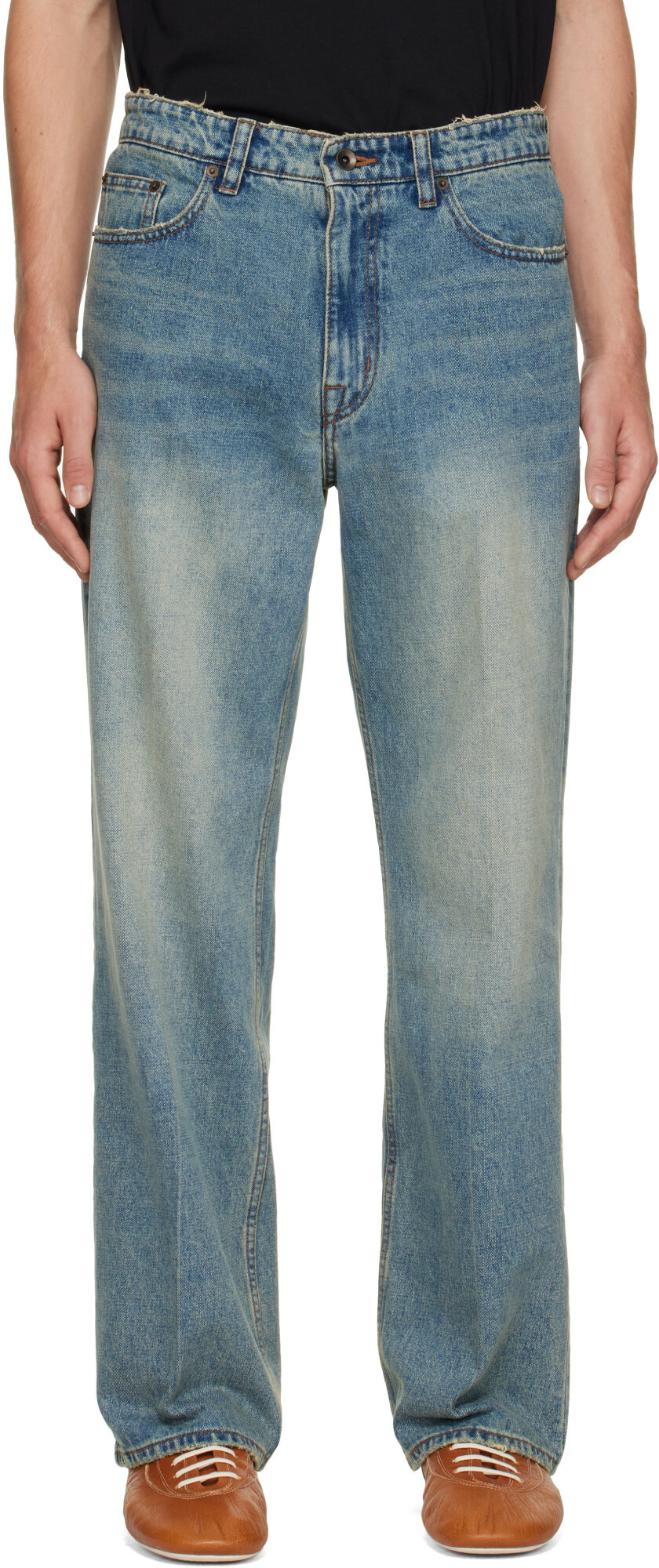 COOR Blue Straight Leg Pressed Denim Jeans