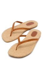 Staud Freja Thong Raffia and Suede Sandals Brown