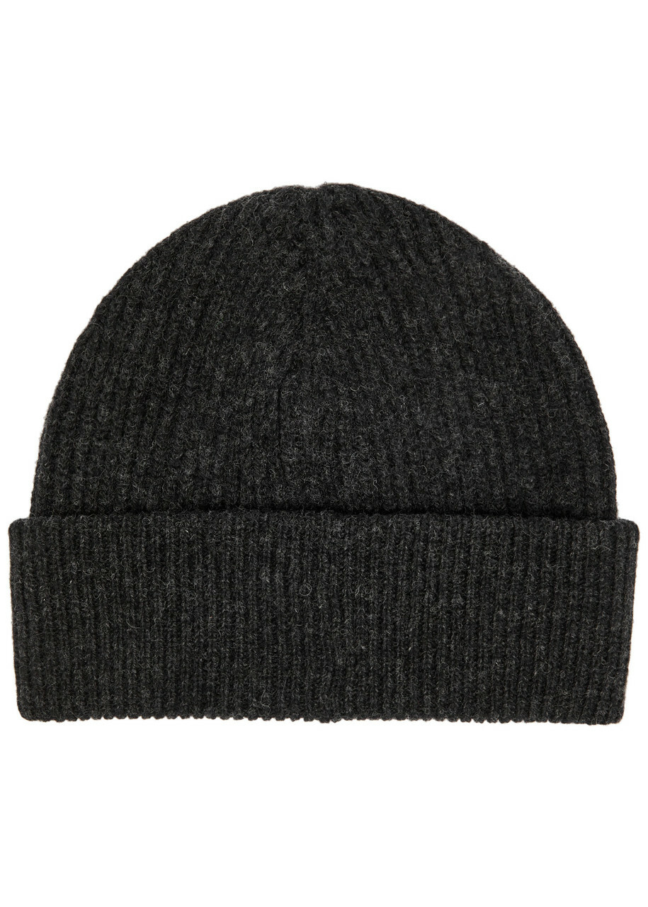 Ganni Ribbed Wool-blend Beanie - Grey - One Size