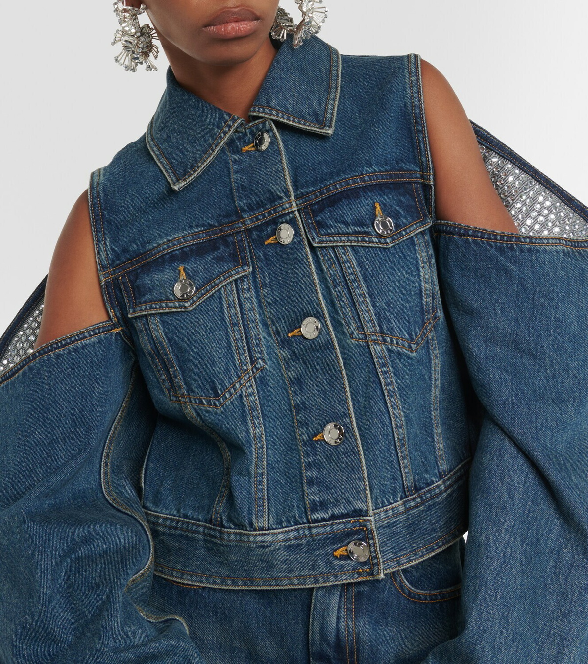 【Area】 Embellishedカットアウトデニムジャケット Area Embellished cutout denim jacket AREA