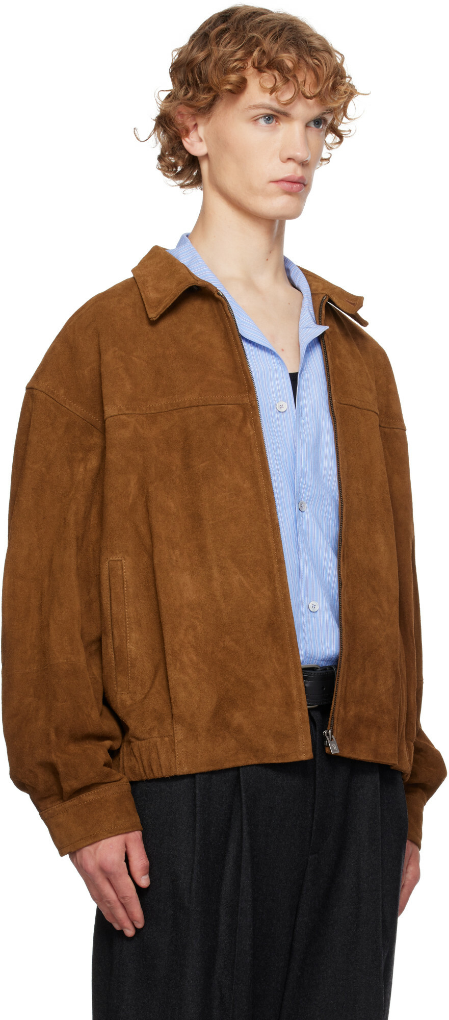 LE17SEPTEMBRE Brown Suede Zip Blouson Leather Jacket